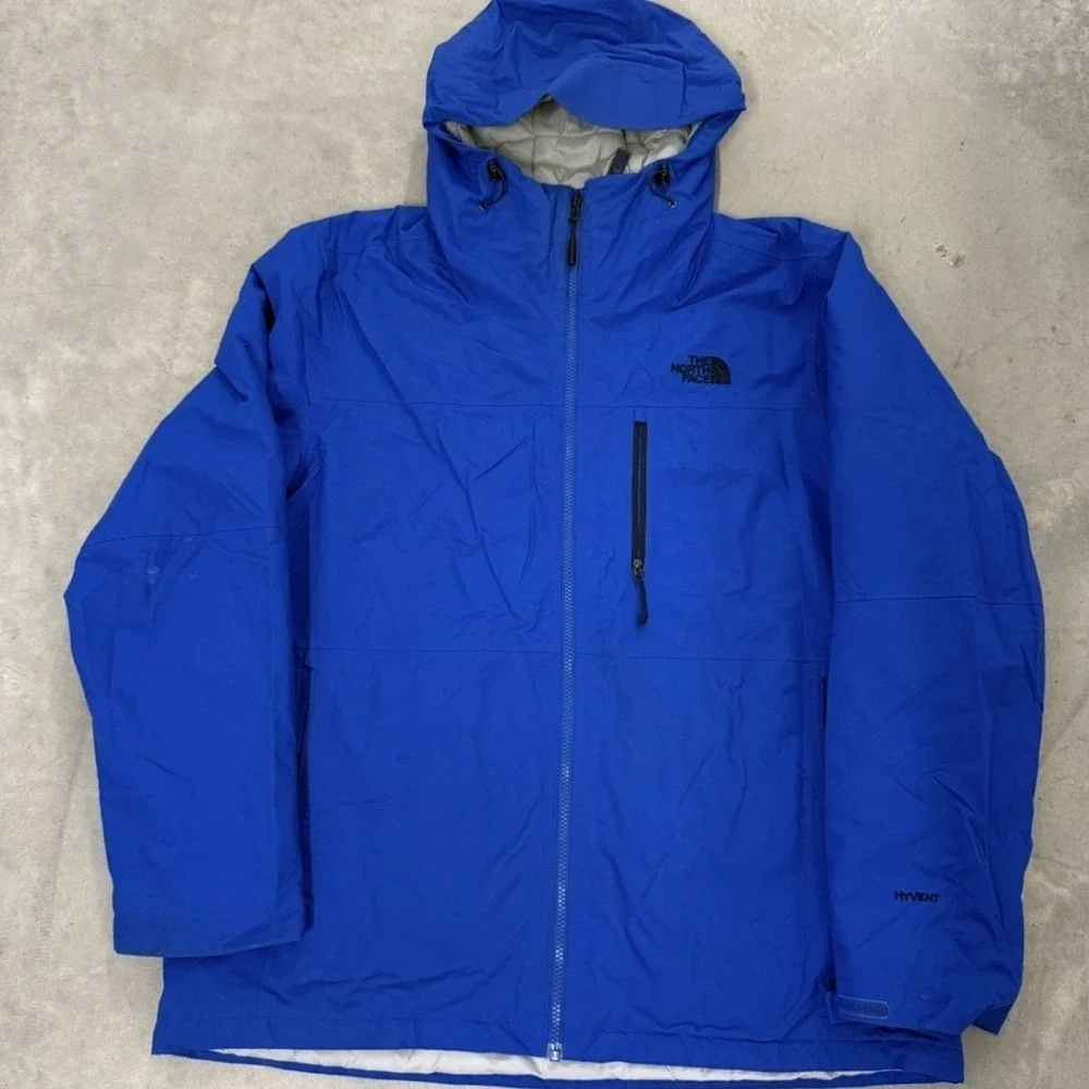 The North Face HyVent Jacket Mens L Blue Good Insulated Hooded Full Zip Shell